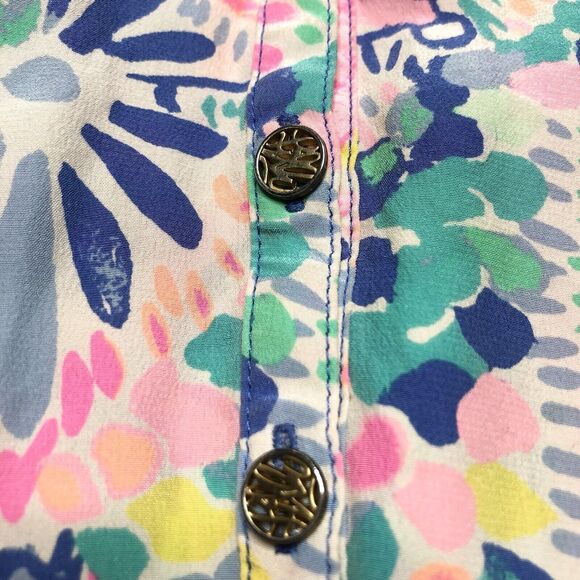 Lilly Pulitzer Elsa Silk Tunic Blouse Dancing on the Deck M | rainbow colors - Picture 3 of 7
